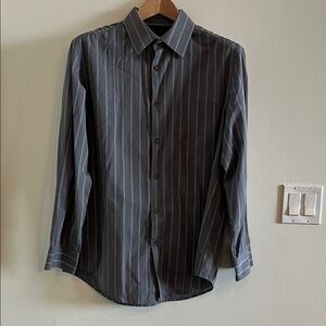 Alfani Dark Gray Striped Button Down Shirt